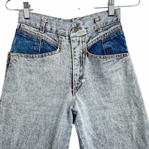 VTG Guess High-Waisted Two-Tone Denim Jeans Womens 28 Distressed Look - Picture 3 of 12